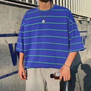 [Korean Style] Niki Round Neck Cotton Striped T-shirt