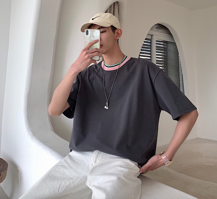 [Korean Style] Jay Two-tone Neckline T-shirts