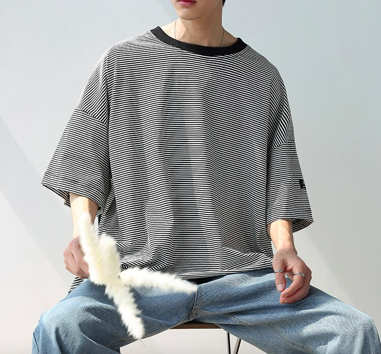 [Korean Style] Bryan Cotton Striped 1/2 T-shirts