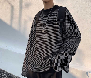 [Korean Style] Poly Striped Long-sleeved T-Shirts
