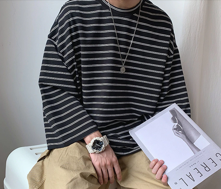 [Korean Style] Nathy Striped Long Sleeve Sweatshirts