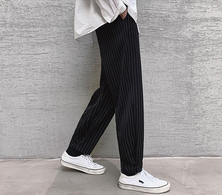 [Korean Style] Panel Striped Straight Trousers