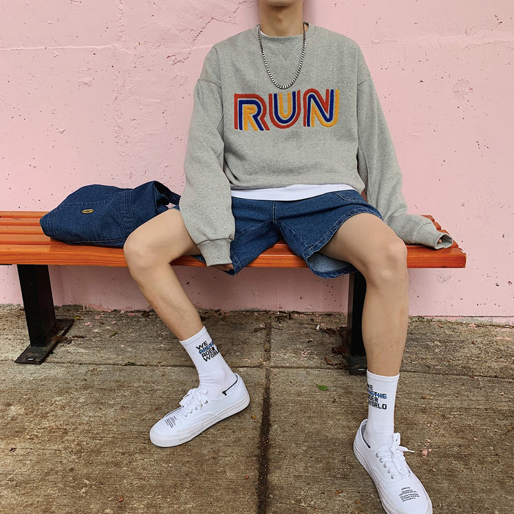 [Korean Style] Run Embroidery Pullover Sweatshirts