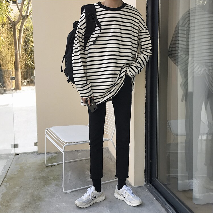 [Korean Style] Nass Striped Cotton Pullover T-shirts