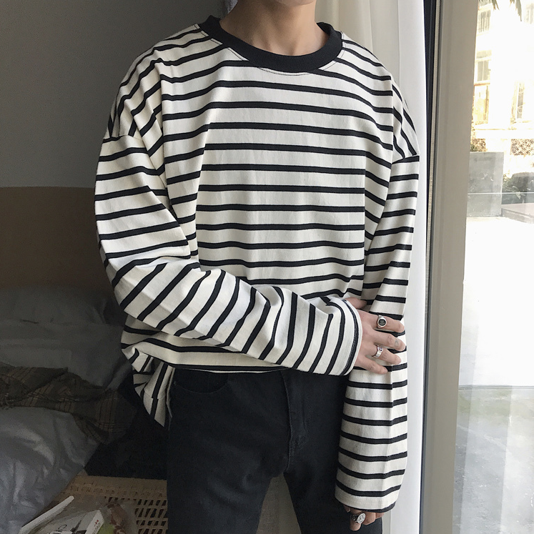 [Korean Style] Nass Striped Cotton Pullover T-shirts