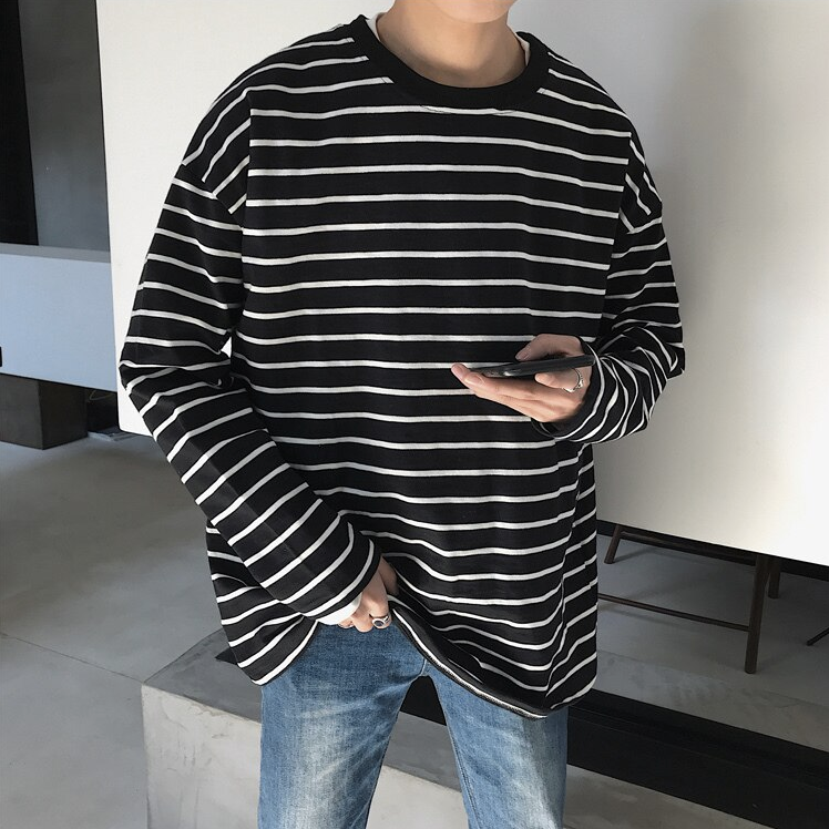 [Korean Style] Nass Striped Cotton Pullover T-shirts