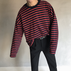 [Korean Style] Nass Striped Cotton Pullover T-shirts