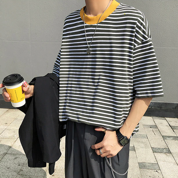 [Korean Style] Dary Round Neck Striped Sweatshirts