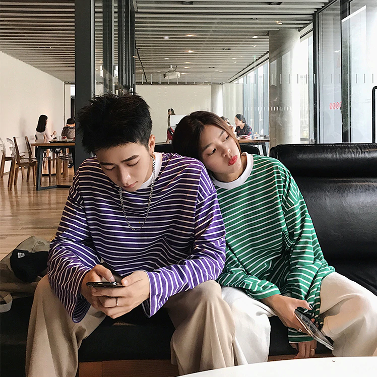 [Korean Style] Unisex Oversize Striped Sweatshirts