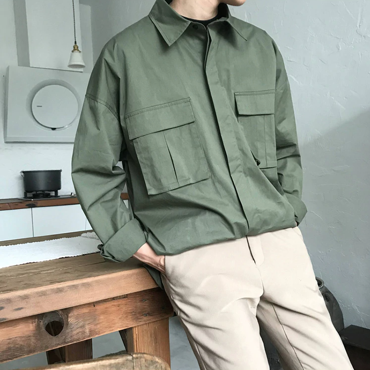 [Korean Style] 3 Colors Camisa Double Pocket Shirts