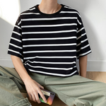 [Korean Style] 4 Colors Casual Stripe 1/2 T-shirts