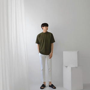 [Korean Style] Khaki/Gray Round Neck Half T-shirts