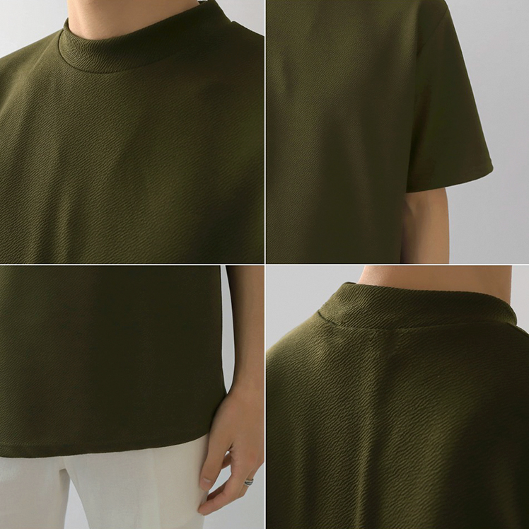 [Korean Style] Khaki/Gray Round Neck Half T-shirts