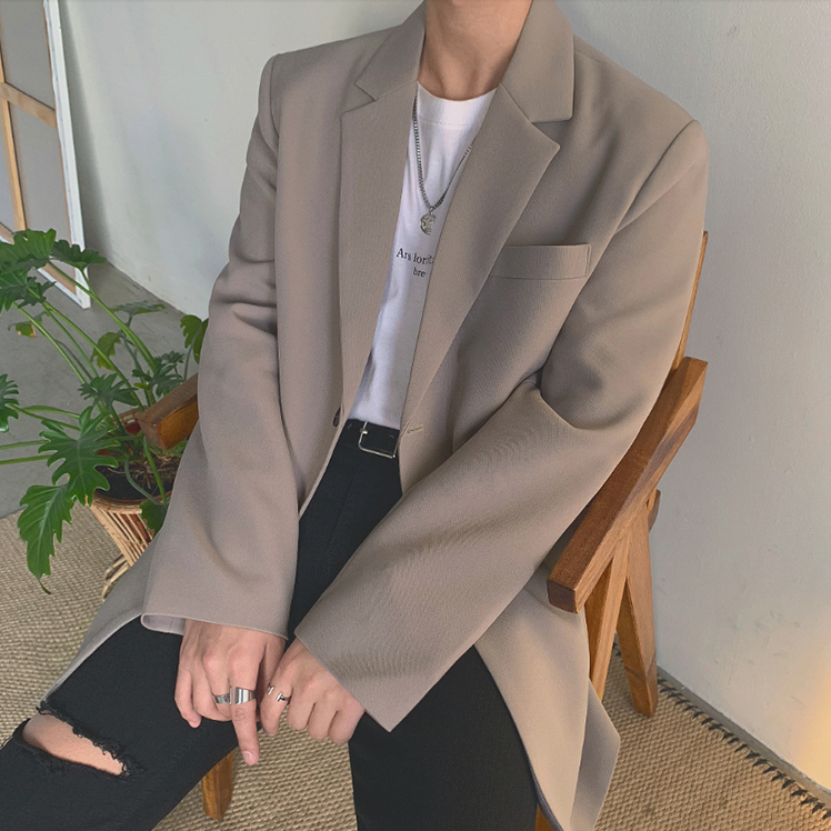 [Korean Style] Khaki / Black Single-Breasted Oversize Blazer