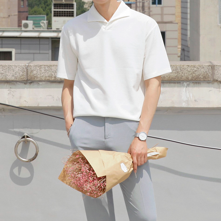 Korean Style White Turn down Polo Shirts Ordicle
