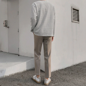 [Korean Style] Cotton Long-sleeved Striped T-shirts