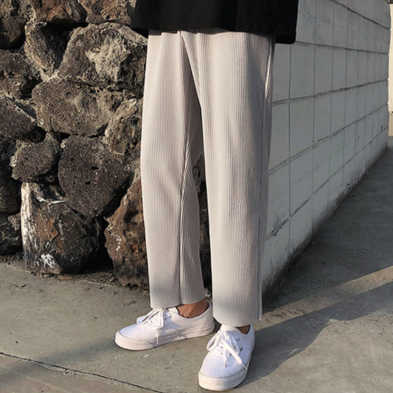 [Korean Style] Silk Elastic Waist Casual Pants