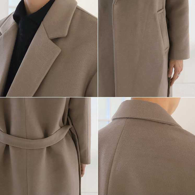 [Korean Style] Khaki Turn-down Collar Long Coats