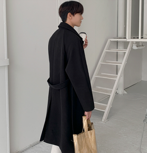 [Korean Style] 2 Color Belted Wool Coat