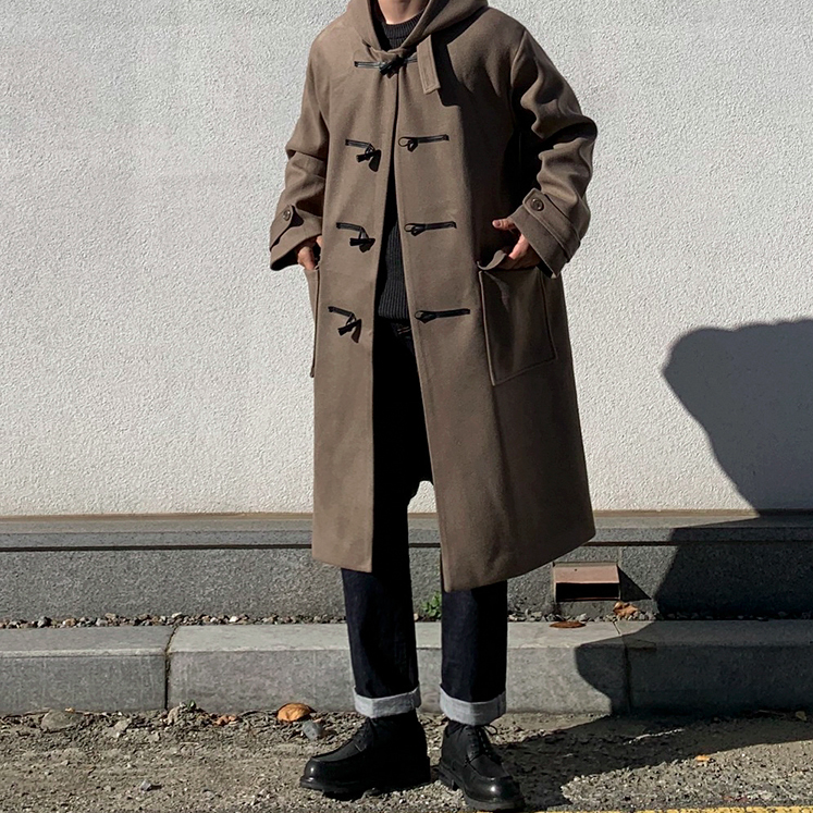 [Korean Style] Black / Brown Hooded Duffle Coat