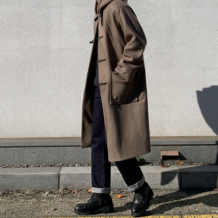 [Korean Style] Black / Brown Hooded Duffle Coat