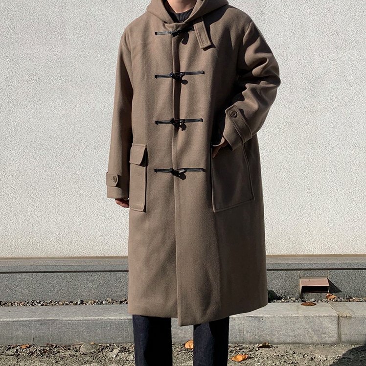 [Korean Style] Black / Brown Hooded Duffle Coat