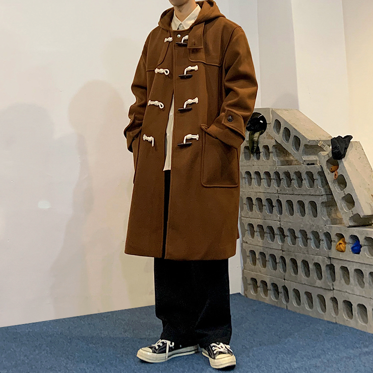 [Korean Style] 3 Colors Hooded Duffle Coat