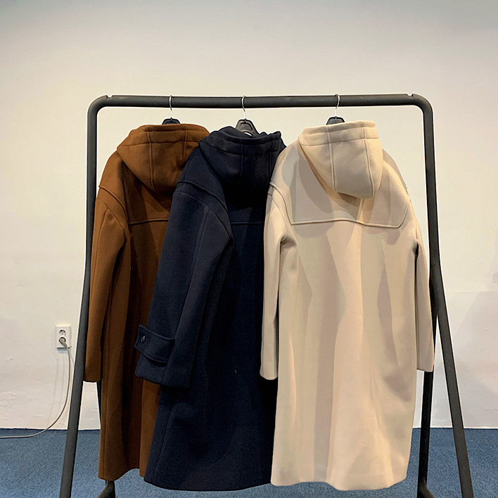 [Korean Style] 3 Colors Hooded Duffle Coat