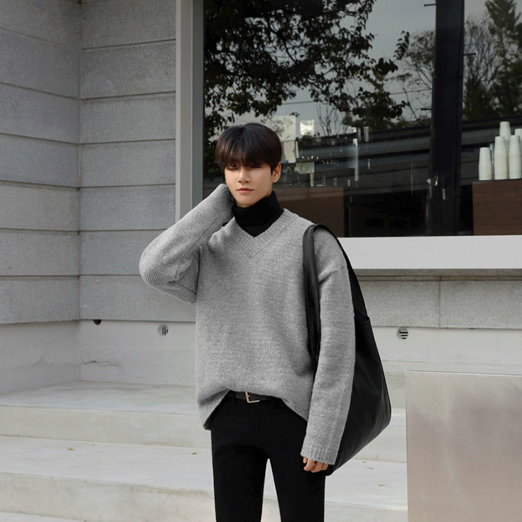Korean Style V neck Pullover Loose Sweater Ordicle