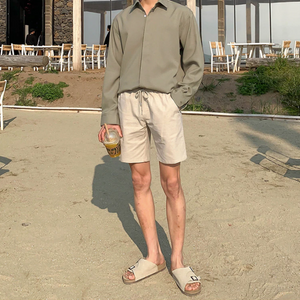 [Korean Style] Beige Color Cotton Short Pants