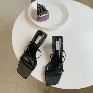 [Korean Style] Minimalistic Square Toe Heeled Slide Sandal