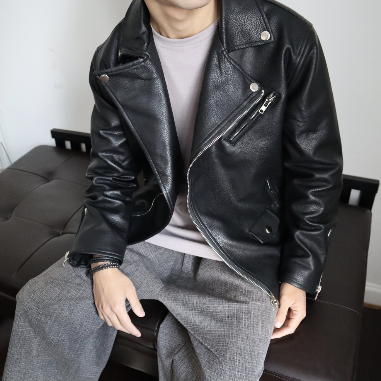 [Korean Style] Solid Black Rider Jackets