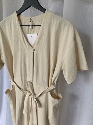 [Korean Style] Almond V-neck Short Sleeve Jumpsuit Overalls Belted Romper