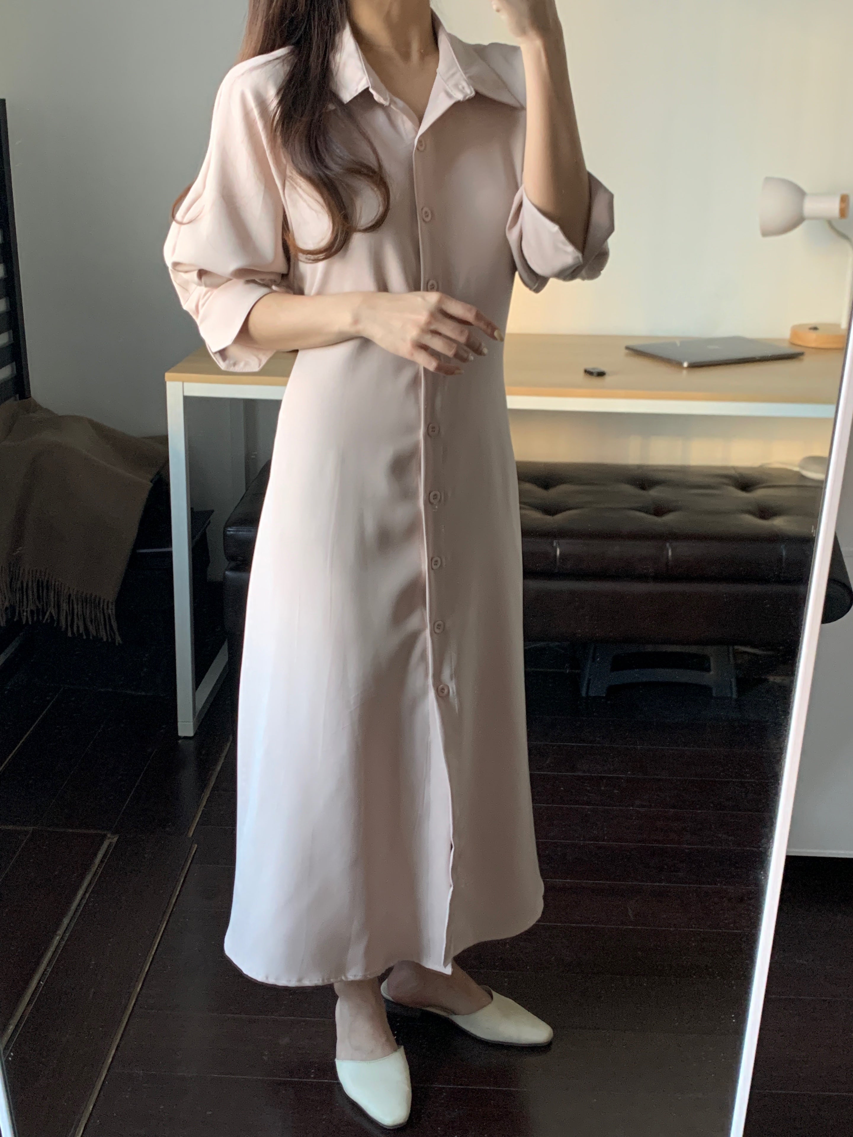 [Korean Style] Bouj Ribbon Maxi Shirt Dress