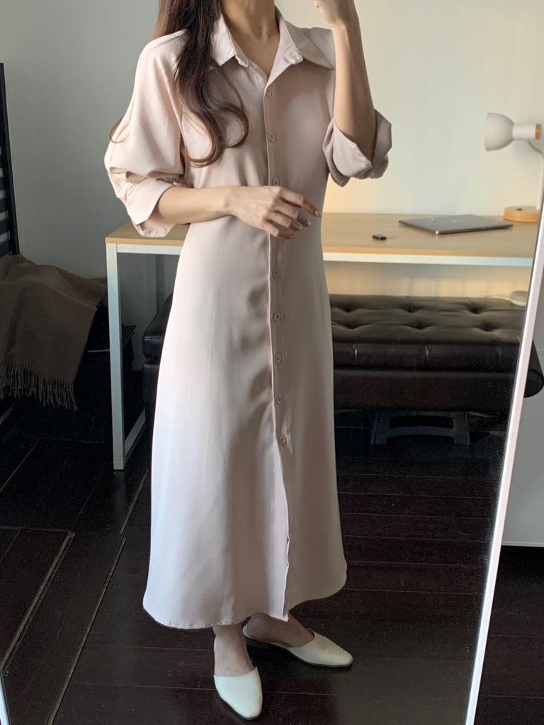 [Korean Style] Bouj Ribbon Maxi Shirt Dress – Ordicle