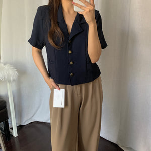 [Korean Style] Olivee Short Sleeve Cropped Blazer