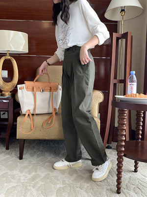 [Korean Style] 2 Color High Waist Loose Fit Pleated Harlem Trousers