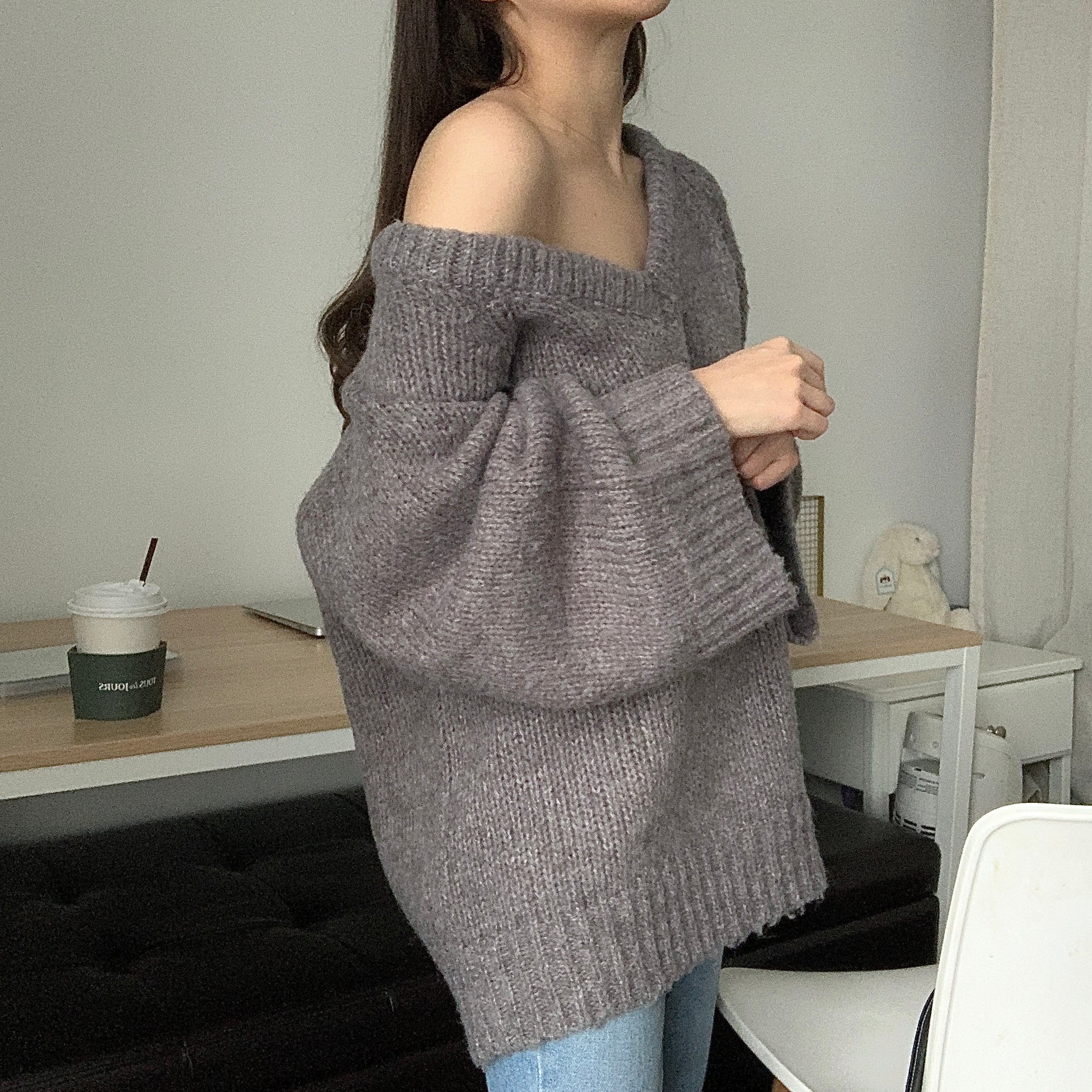 [Korean Style] Karra Loose Fit Rib Knit V neck Chunky Sweater