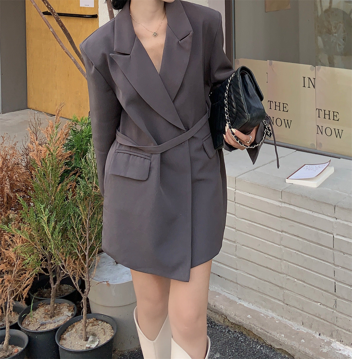 [Korean Style] 5 Color Loose Fit Double Breasted Belted Blazer