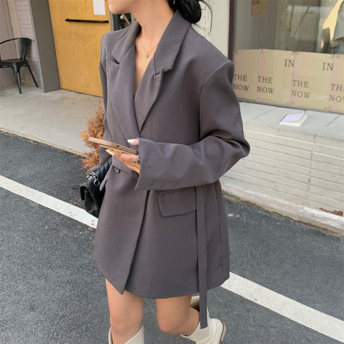 [Korean Style] 5 Color Loose Fit Double Breasted Belted Blazer