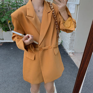 [Korean Style] 5 Color Loose Fit Double Breasted Belted Blazer