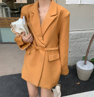 [Korean Style] 5 Color Loose Fit Double Breasted Belted Blazer