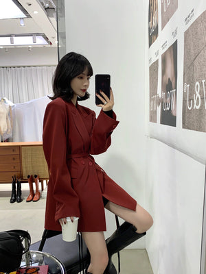 [Korean Style] 5 Color Loose Fit Double Breasted Belted Blazer