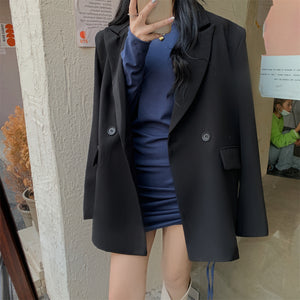 [Korean Style] 5 Color Loose Fit Double Breasted Belted Blazer