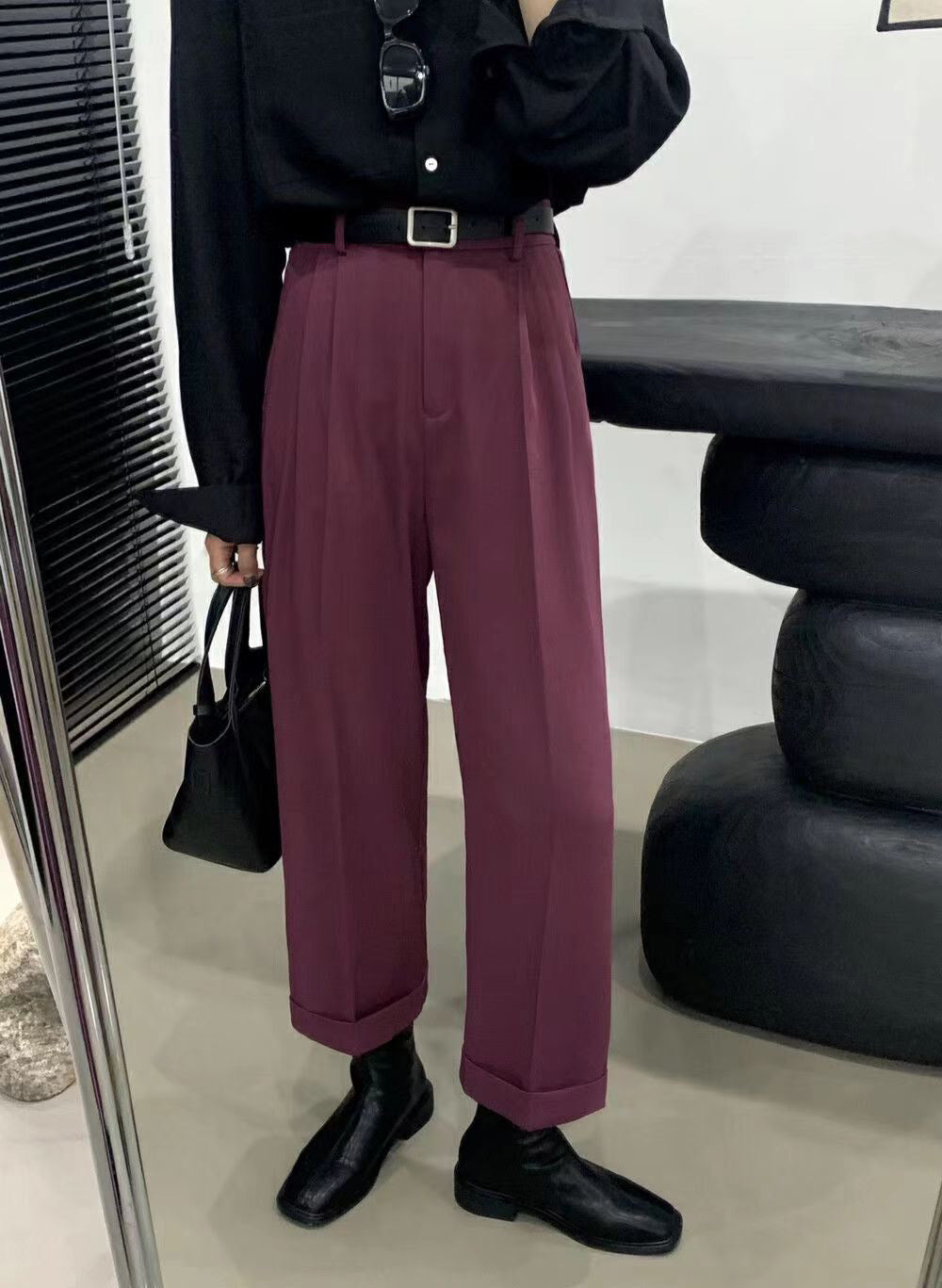 [Korean Style] 4 Color High Waist Wide Leg Straight Cropped Trousers