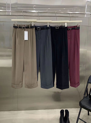 [Korean Style] 4 Color High Waist Wide Leg Straight Cropped Trousers