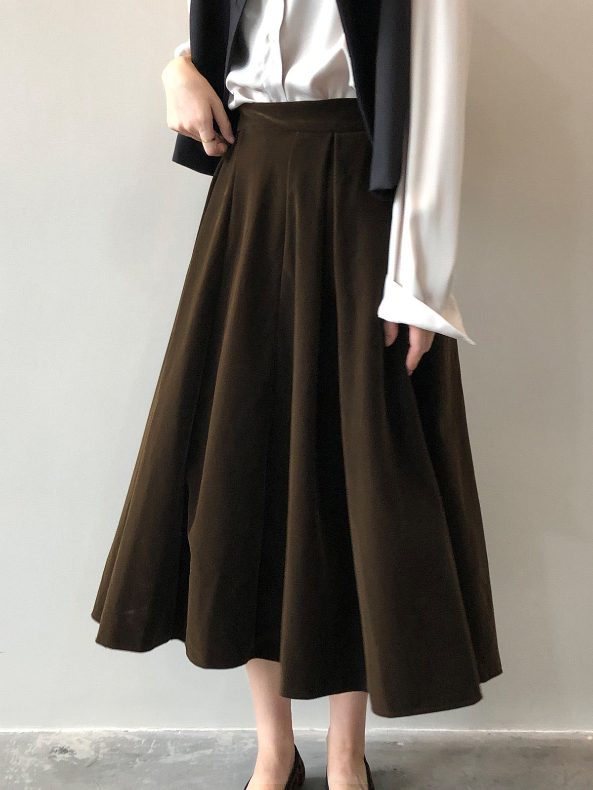 [Korean Style] High Quality French Style Pleated A Line Midi Skirt