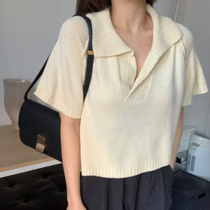 [Korean Style] Deliah Short Sleeve Knit Top Polo shirt