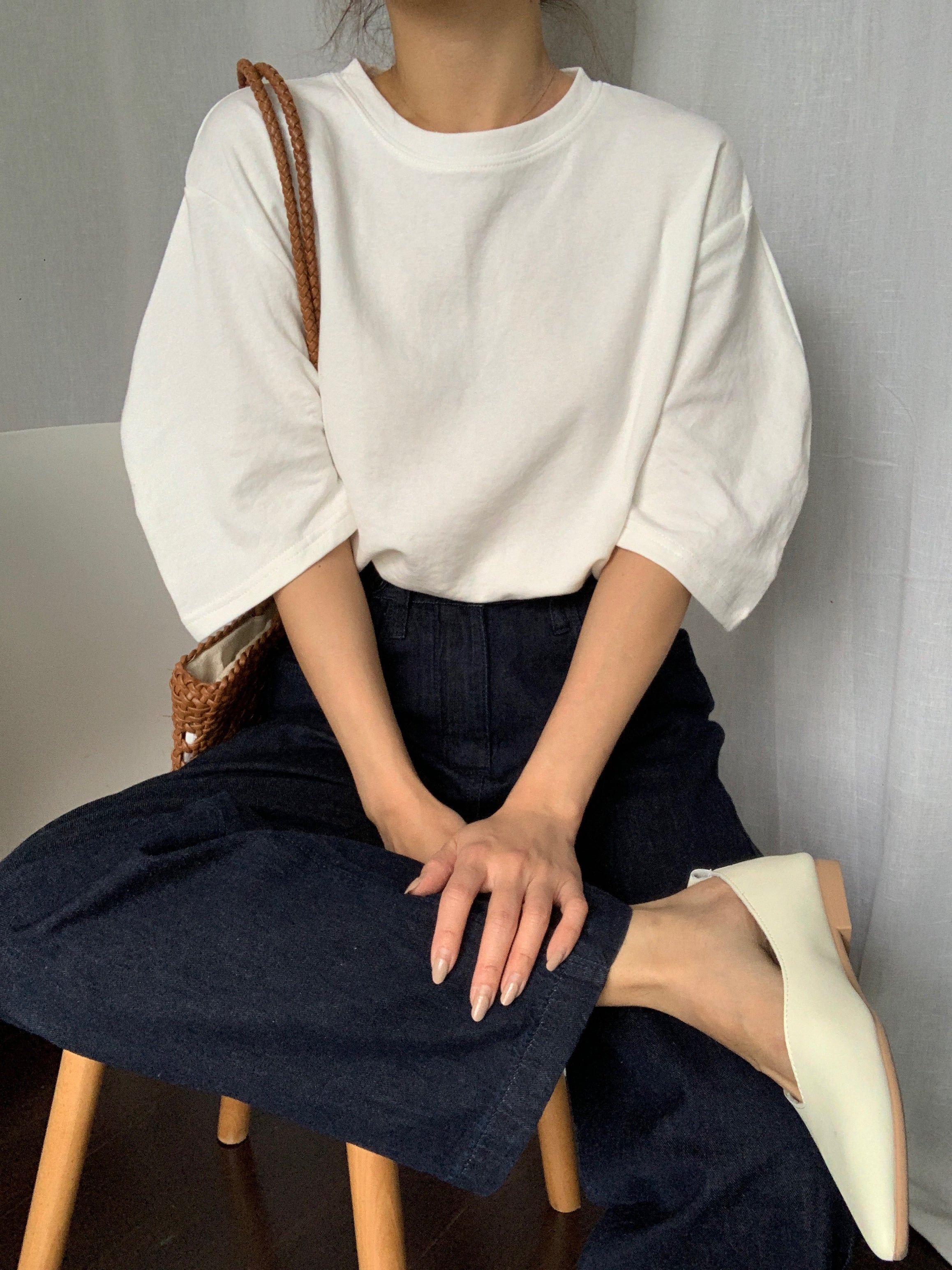 [Korean Style] Half Moon Sleeve Dense Cotton T-shirt