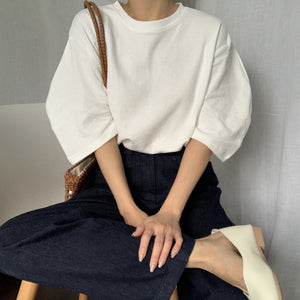[Korean Style] Half Moon Sleeve Dense Cotton T-shirt